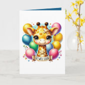 Cute get well soon giraffe add message カード (黄色い花)