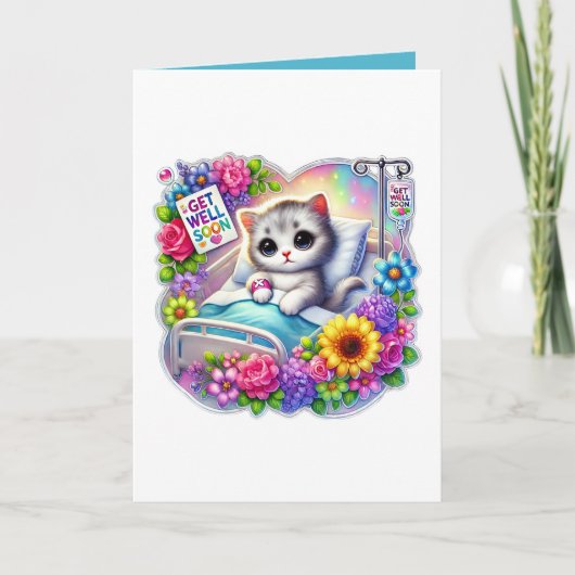 Cute get well soon kitten add message カード (正面)