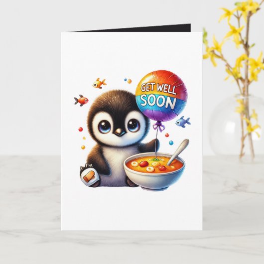 Cute get well soon penguin add message  カード (黄色い花)