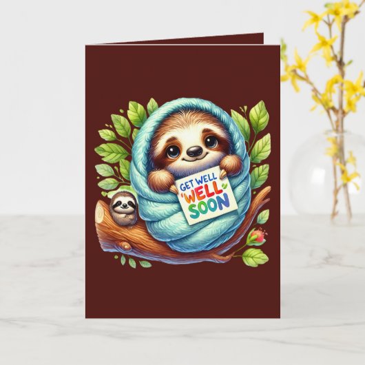 Cute get well soon sloth  カード (黄色い花)