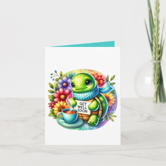 Cute get well soon turtle add message  カード (正面)