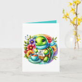 Cute get well soon turtle add message  カード (黄色い花)