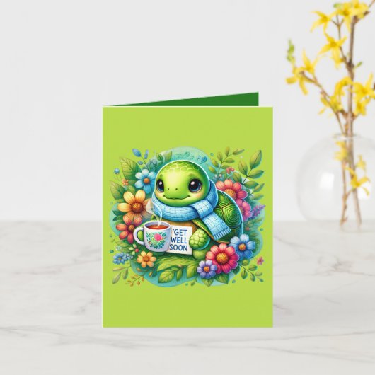Cute get well turtle add message カード (黄色い花)