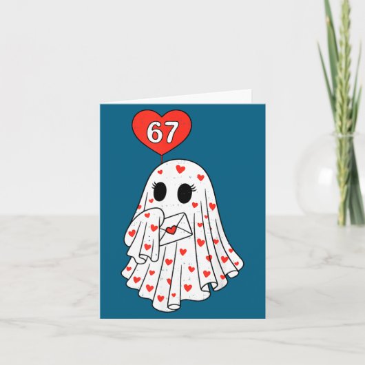 Cute Ghost 6 7 Six Seven Meme Valentines Day Men W カード (正面)