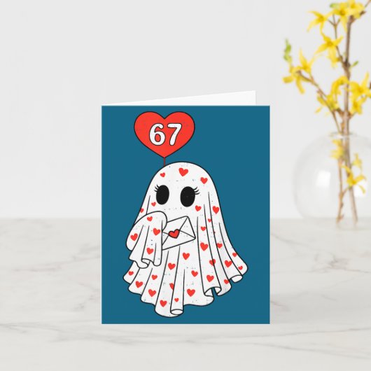 Cute Ghost 6 7 Six Seven Meme Valentines Day Men W カード (黄色い花)