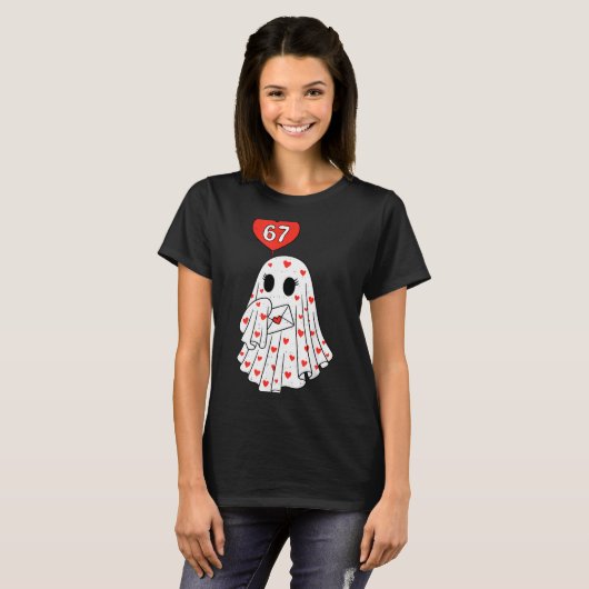 Cute Ghost 6 7 Six Seven Meme Valentines Day Men W Tシャツ (正面フル)