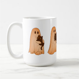 Cute Ghost and Black Cat Halloween Mug コーヒーマグカップ