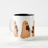 Cute Ghost and Black Cat Halloween Mug ツートーンマグカップ (正面左)