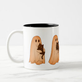 Cute Ghost and Black Cat Halloween Mug ツートーンマグカップ