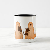 Cute Ghost and Black Cat Halloween Mug ツートーンマグカップ (中央)
