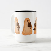 Cute Ghost and Black Cat Halloween Mug ツートーンマグカップ (正面左)