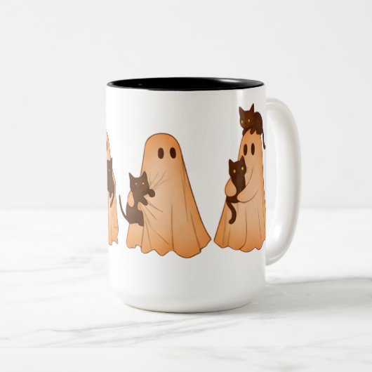 Cute Ghost and Black Cat Halloween Mug ツートーンマグカップ (正面右)