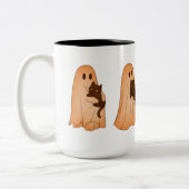 Cute Ghost and Black Cat Halloween Mug ツートーンマグカップ (左)