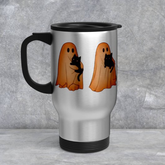 Cute Ghost and Black Cat Halloween Mug トラベルマグ