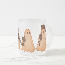 Cute Ghost and Black Cat Halloween Mug フロストグラスマグカップ