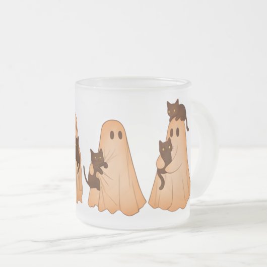 Cute Ghost and Black Cat Halloween Mug フロストグラスマグカップ (正面右)