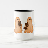 Cute Ghost and Black Cat Halloween Mug マグカップ (中央)