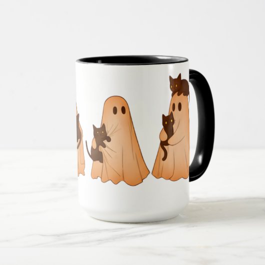 Cute Ghost and Black Cat Halloween Mug マグカップ (正面右)