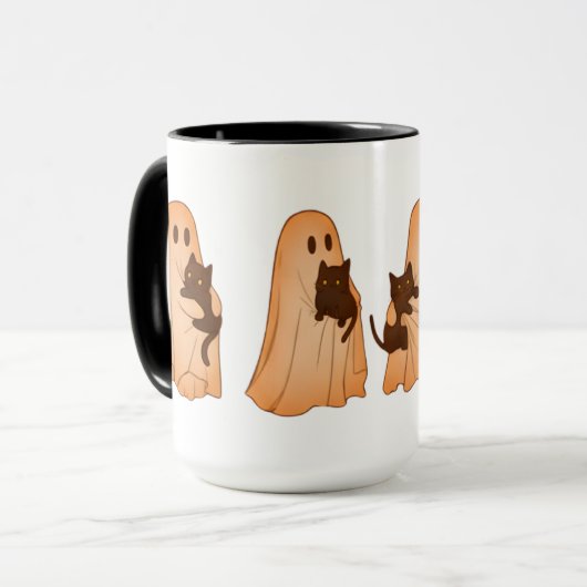 Cute Ghost and Black Cat Halloween Mug マグカップ (正面左)