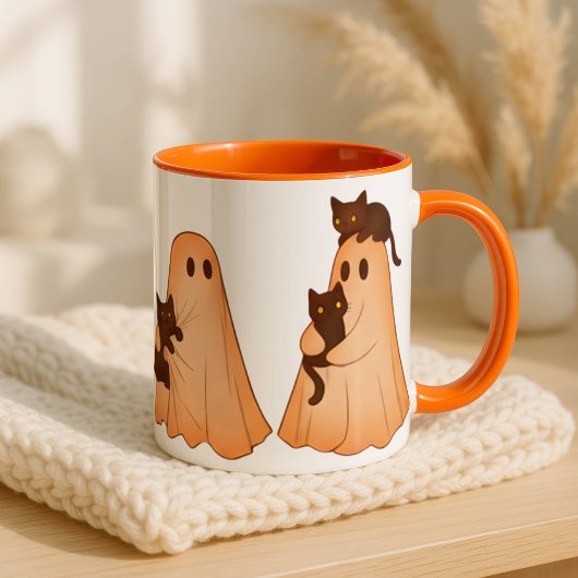 Cute Ghost and Black Cat Halloween Mug マグカップ