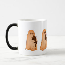 Cute Ghost and Black Cat Halloween Mug モーフィングマグカップ