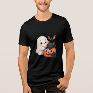Cute Ghost and Cat With Pumpkin トライブレンドＴシャツ