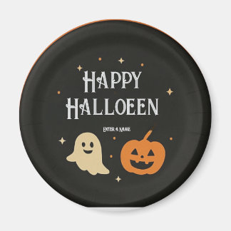 Cute Ghost and Pumpkin Halloween Paper Plate with マグネット