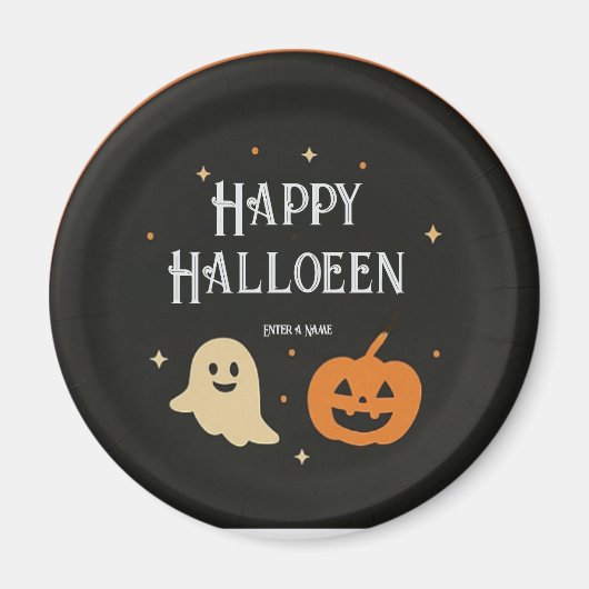 Cute Ghost and Pumpkin Halloween Paper Plate with  マグネット (正面)