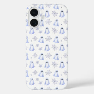 Cute Ghost and Spider Web Halloween Pattern iPhone 16ケース