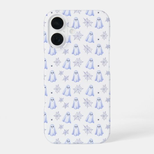 Cute Ghost and Spider Web Halloween Pattern iPhone 16ケース (裏面)