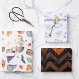 Cute Ghost and Spiderweb Halloween ラッピングペーパーシート