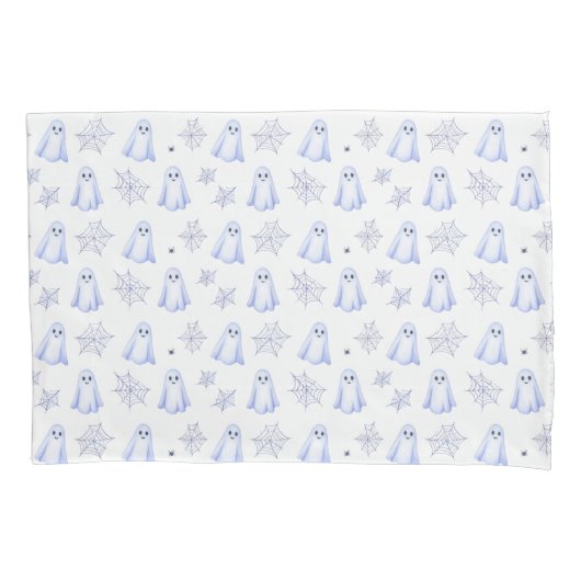 Cute Ghost and Spiderweb Halloween 枕カバー (正面)