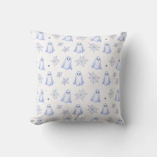 Cute Ghost and Spiderweb Halloween Pillow クッション (正面)