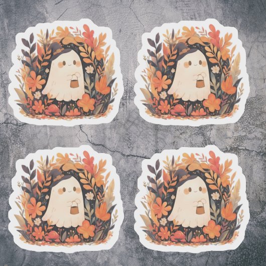 Cute Ghost Autumn Floral Halloween Design Accent シール
