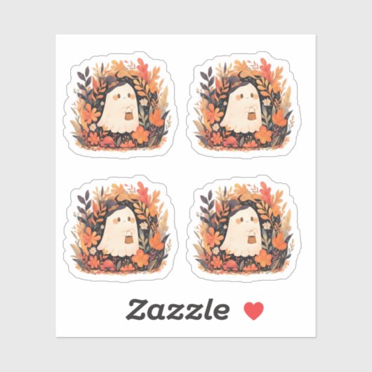 Cute Ghost Autumn Floral Halloween Design Accent シール (シート)