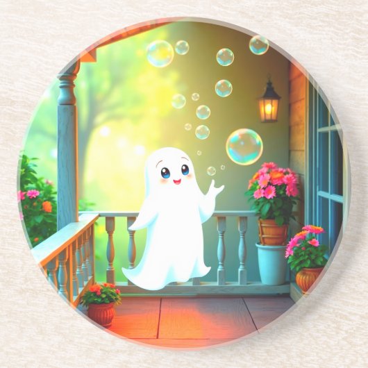 Cute ghost blowing bubbles coasters コースター (正面)