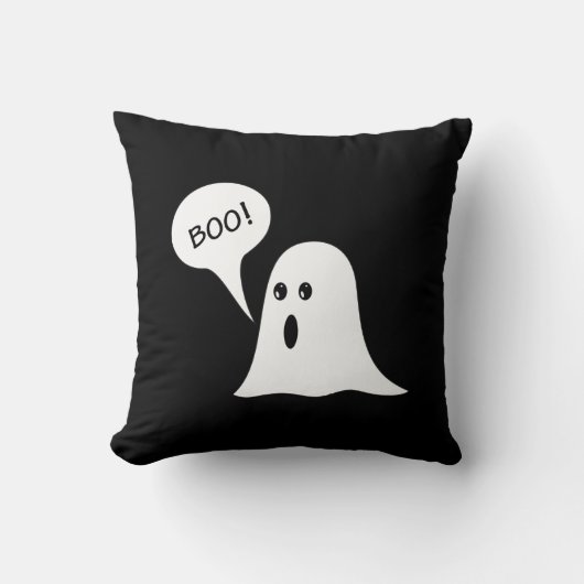 Cute Ghost BOO Halloween Black and Orange クッション (正面)