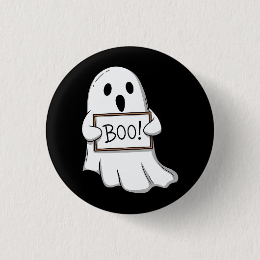 Cute Ghost BOO Sign Pin Button 缶バッジ (正面)