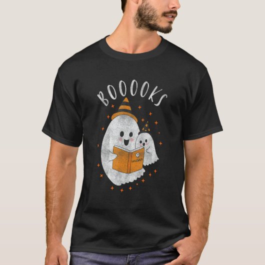Cute Ghost Book Reading Teacher School  Halloween  Tシャツ (正面)
