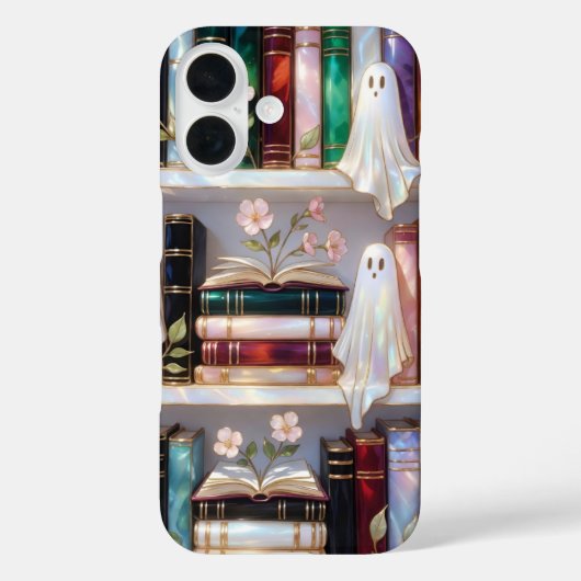 Cute Ghost Bookshelf Phone Case Floral Cozy Case-Mate iPhoneケース (裏面)