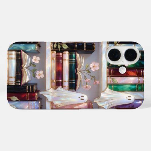 Cute Ghost Bookshelf Phone Case Floral Cozy Case-Mate iPhoneケース (裏面 (横))