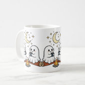 Cute Ghost Campfire Moon Spooky Season Mug コーヒーマグカップ (正面左)