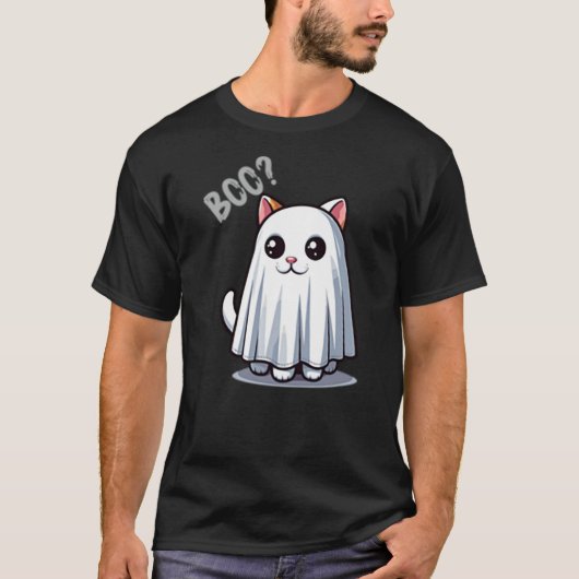 Cute Ghost Cat Boo Halloween Kawaii Minimalist Tシャツ (正面)