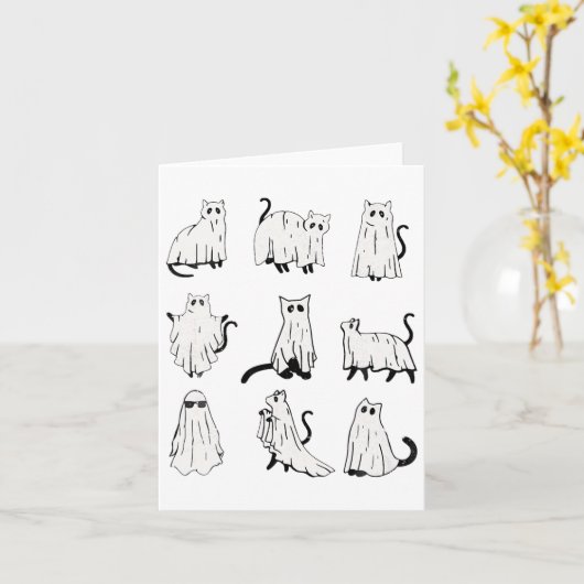 Cute Ghost Cat Funny Halloween Outfit Costumes  カード (黄色い花)