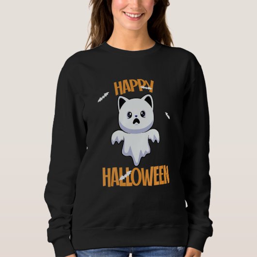 Cute Ghost Cat Halloween Cat  Spooky Season スウェットシャツ (正面)
