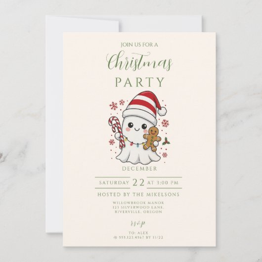 Cute Ghost Christmas 招待状 (正面)