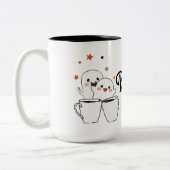 Cute Ghost Coffee Boo-tiful Morning Halloween ツートーンマグカップ (左)