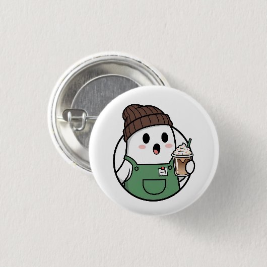 Cute Ghost Coffee Button 缶バッジ (正面&裏面)