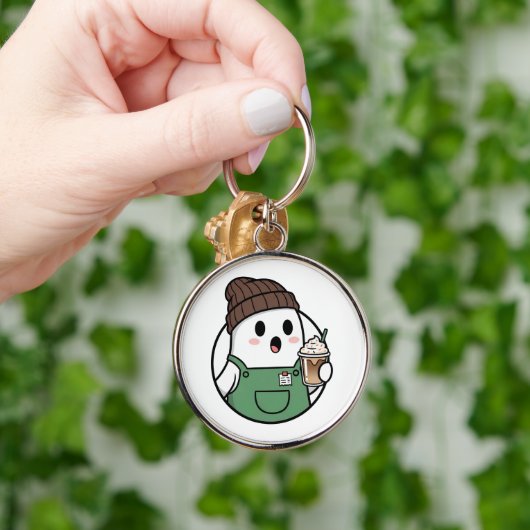 Cute Ghost Coffee Keychain キーホルダー (手)