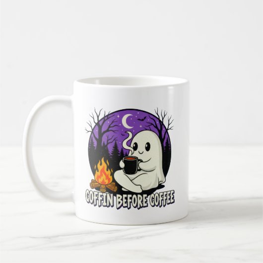 Cute Ghost Coffee Lover Camping Design コーヒーマグカップ (左)